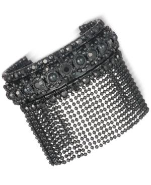Marchesa Black-tone Jet Stone & Bead Fringe Cuff Bracelet