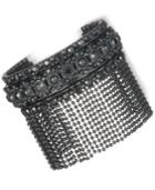 Marchesa Black-tone Jet Stone & Bead Fringe Cuff Bracelet