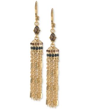 Carolee Gold-tone Crystal Enhanced Tassel Drop Earrings