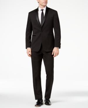 Kenneth Cole Reaction Men's Techni-cole Slim-fit Stretch Black Shawl-lapel Tuxedo