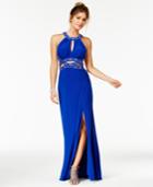 Morgan & Company Juniors' Beaded Cutout Halter Gown