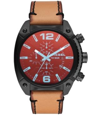 Diesel Men's Overflow Brown Leather Strap Watch 49mm