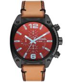 Diesel Men's Overflow Brown Leather Strap Watch 49mm