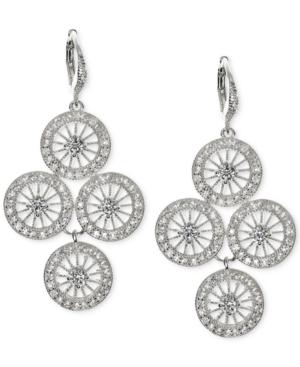 Anne Klein Silver-tone Pave Disc Chandelier Earrings