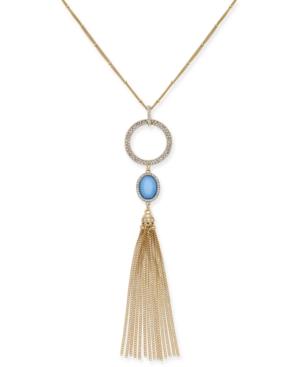 Inc International Concepts Gold-tone Pave And Blue Stone Tassel Pendant Necklace, Only At Macy's