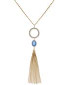 Inc International Concepts Gold-tone Pave And Blue Stone Tassel Pendant Necklace, Only At Macy's