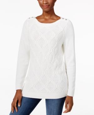 Karen Scott Button-shoulder Knit-pattern Sweater, Only At Macy's