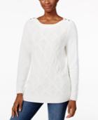 Karen Scott Button-shoulder Knit-pattern Sweater, Only At Macy's