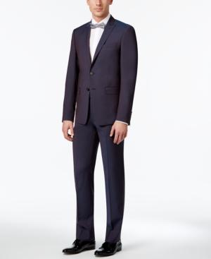 Calvin Klein Men's Extra Slim-fit Wine Peak Lapel Suit