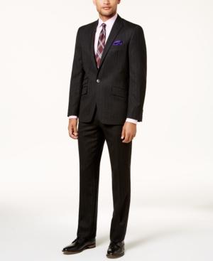Ben Sherman Men's Slim-fit Charcoal Pinstripe Comfort Stretch Suit