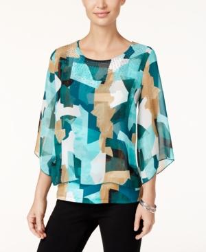 Jm Collection Petite Printed Chiffon-overlay Top, Only At Macy's