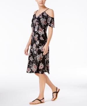 Monteau Petite Printed Cold-shoulder Dress
