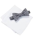 Countess Mara Men's Lurex Paisley Bow Tie & Solid Pocket Square Set