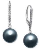 Cultured Tahitian Pearl (9mm) And Diamond (1/10 Ct. T.w.) Drop Earrings In 14k White Gold