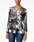Karen Scott Floral Herringbone Cardigan, Only At Macy's