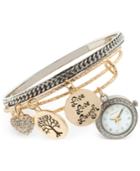 Style & Co. Women's Two-tone Charm 3-pc. Bangle Bracelet Watch Set 20mm Sy010sg, Only At Macy's