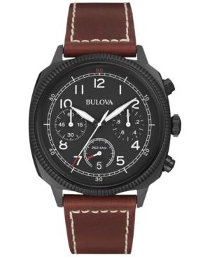 Bulova Men's Uhf Chronograph Military Brown Leather Strap Watch 43mm 98b245
