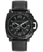 Sean John Men's Black Leather Strap Watch 49mm 10025663