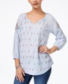 Style & Co Beaded Embroidered Peasant Blouse, Created For Macy's