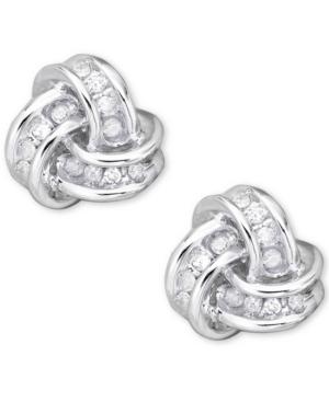 Diamond Braided Button Earrings In 10k White Gold (1/5 Ct. T.w.)