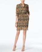Tahari Asl Global-print Drawstring Shirtdress