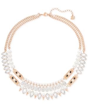 Swarovski Rose Gold-tone Imitation Pearl And Crystal Double Layer Statement Necklace