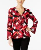 Ny Collection Petite Lace-up Geo-print Top