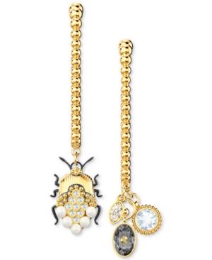 Swarovski Two-tone Crystal & Imitation Pearl Scarab Mismatch Linear Drop Earrings