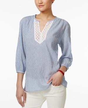 Tommy Hilfiger Striped Lace-trim Peasant Top