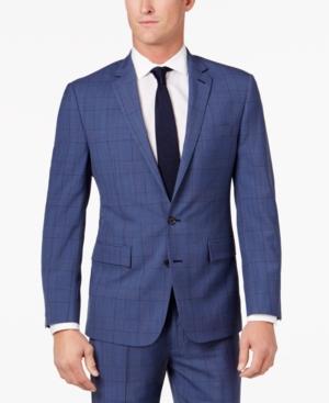 Ryan Seacrest Distinction Men's Slim-fit Blue Herringbone Plaid Suit Jacket, Only At Macy's