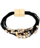 Kenneth Cole New York Two-tone Multi-layer Black Cord Magnetic Closure Bracelet