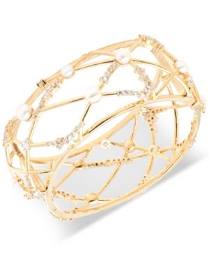 Carolee Gold-tone Crystal & Freshwater Pearl (5-6mm) Openwork Cuff Bracelet