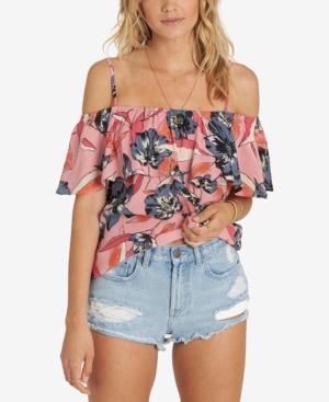 Billabong Juniors' Floral-print Ruffled Off-the-shoulder Top