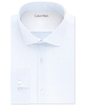 Calvin Klein Men's X Extra-slim Fit Stretch Blue Check Dress Shirt