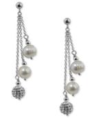 Fresh By Honora Cultured Freshwater Pearl (7mm) And Crystal Drop Earrings In Sterling Silver