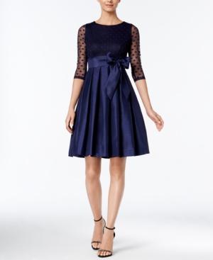 Jessica Howard Illusion-sleeve Taffeta Fit & Flare Dress