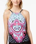 24th & Ocean Carpet Ride Printed Underwire High-neck Tankini Top Women's Swimsuit