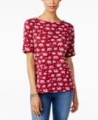 Karen Scott Elephant-print Elbow-sleeve Top, Created For Macy's
