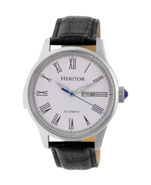 Heritor Automatic Prescott Silver Leather Watches 43mm
