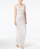 Sl Fashions Metallic Pleated Column Gown