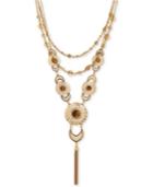 Lucky Brand Gold-tone Ornate Multi-layer Stone And Tassel Statement Necklace