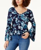 Lucky Brand Floral-print Bell-sleeve Top