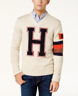 Tommy Hilfiger Men's H Varsity Logo V-neck Sweater