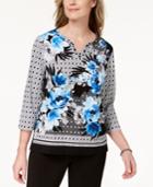 Alfred Dunner Upper East Side Printed Embellished Split-neck Top