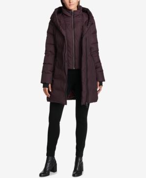 Dkny Asymmetrical Faux-leather-trim Puffer Coat