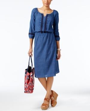 Tommy Hilfiger Embroidered Chambray Peasant Dress