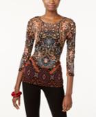 Inc International Concepts Petite Printed Illusion Top, Created For Macy's