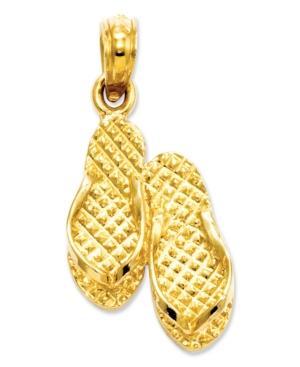 14k Gold Charm, 3d Myrtle Beach Flip-flops Charm