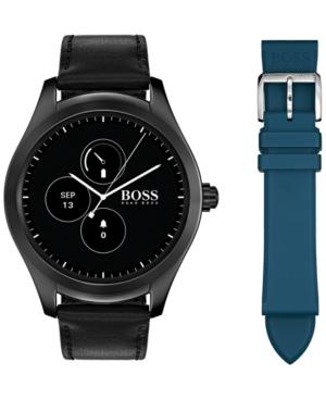Boss Hugo Boss Men's Digital Touch Black Leather Strap Touchscreen Smart Watch 46mm