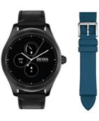 Boss Hugo Boss Men's Digital Touch Black Leather Strap Touchscreen Smart Watch 46mm